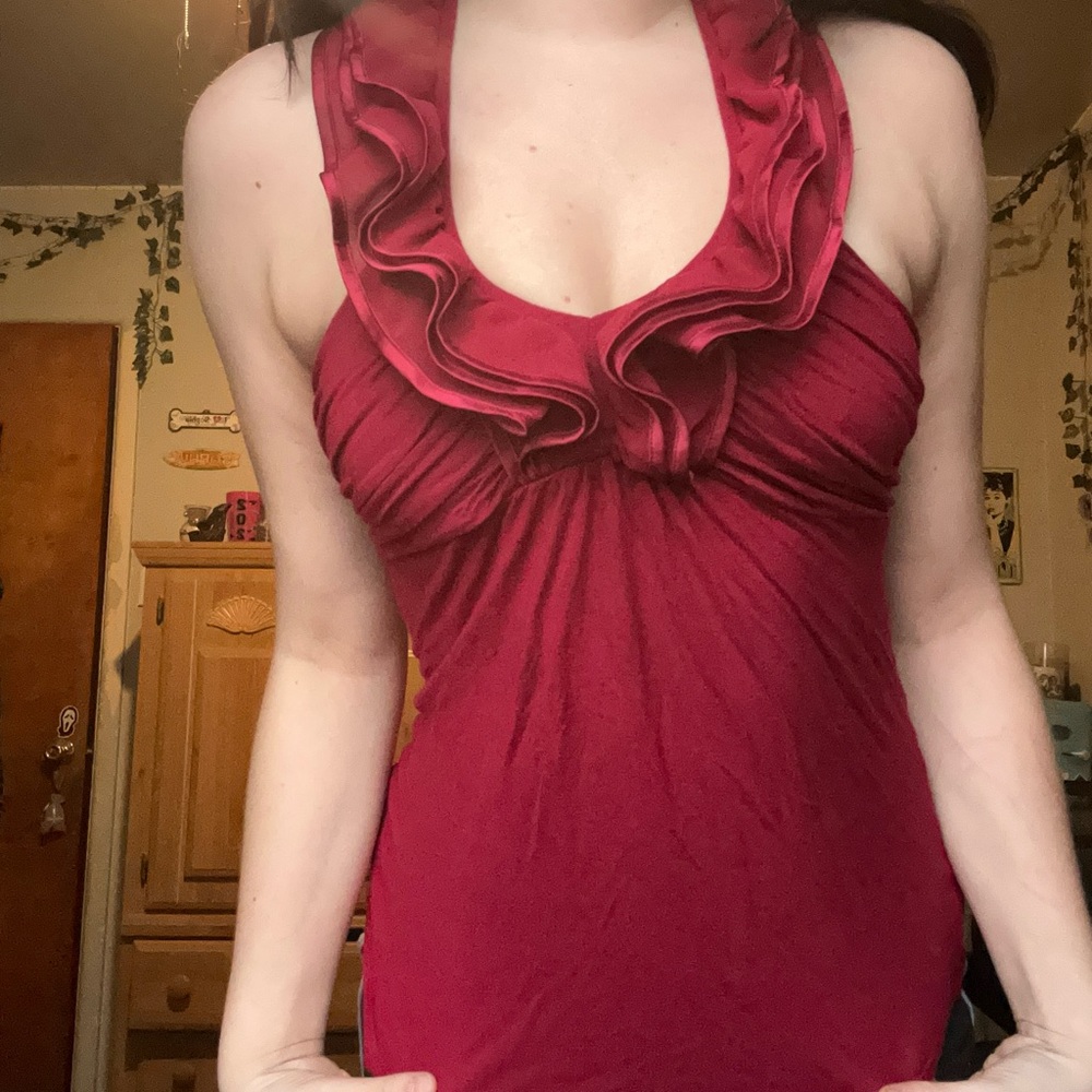 Red ruffle halter top